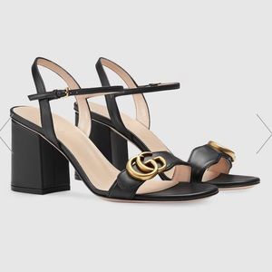 Gucci Marmont Mid-Heel Leather Sandal in black